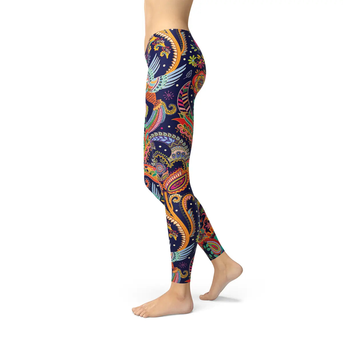 blue paisley leggings