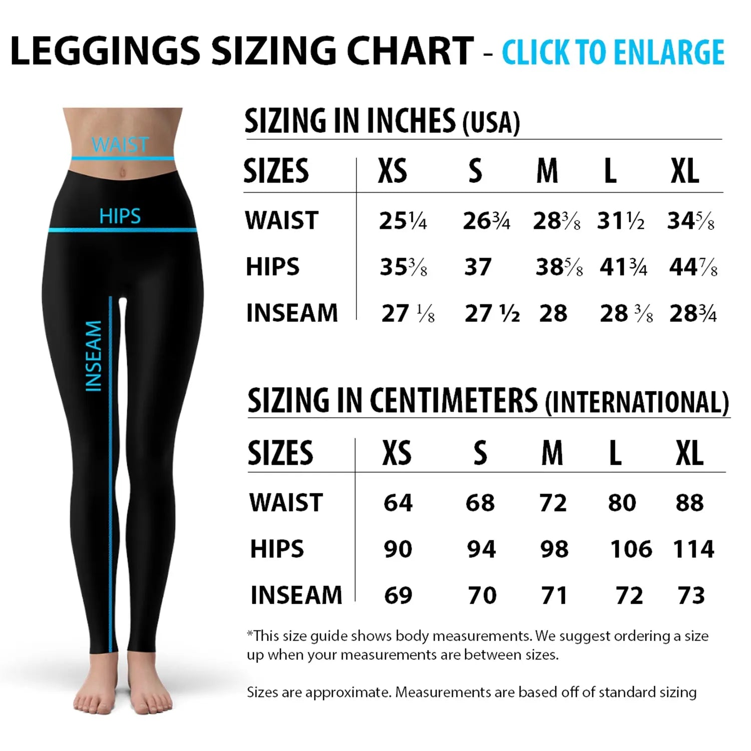 black wolf leggings size chart
