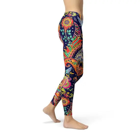 blue paisley leggings