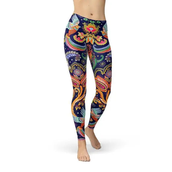 blue paisley leggings